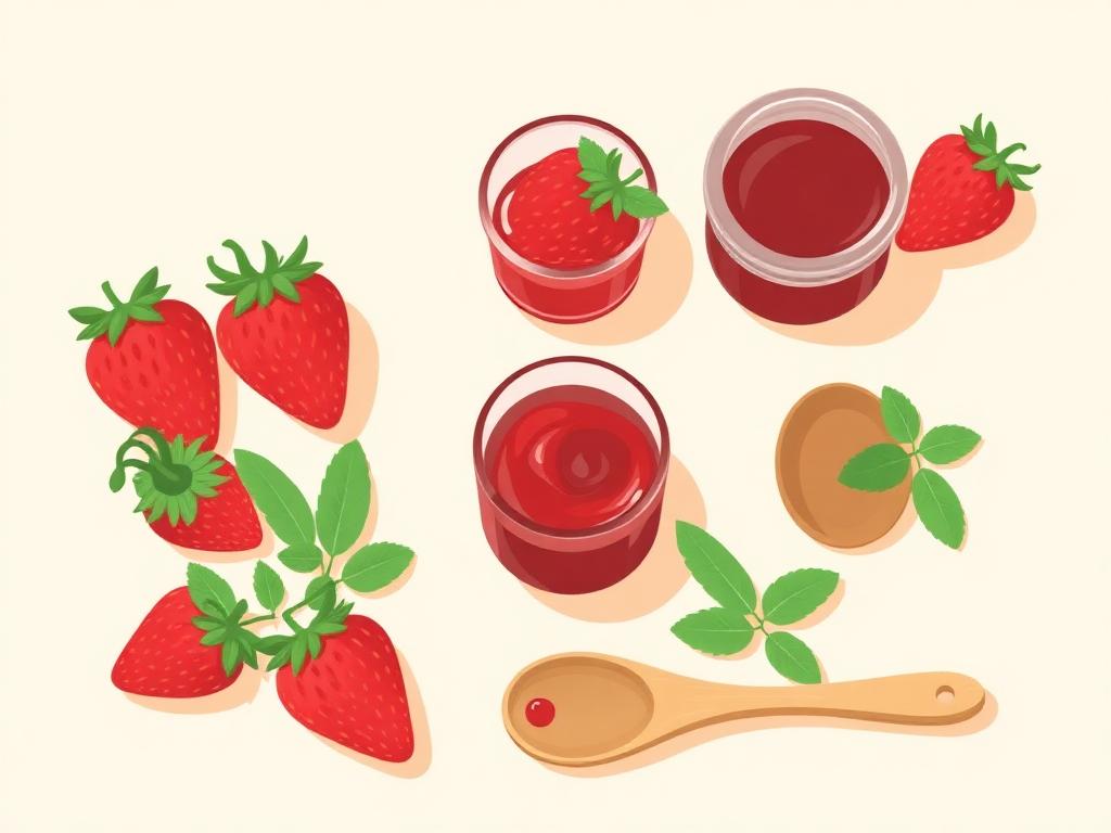 Frasco de gelatina casera de fresa con frutas frescas